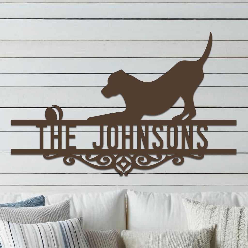 Dog w Ball Family Name Sign