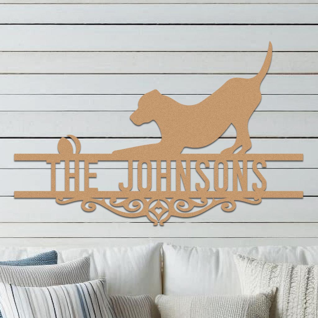 Dog w Ball Family Name Sign