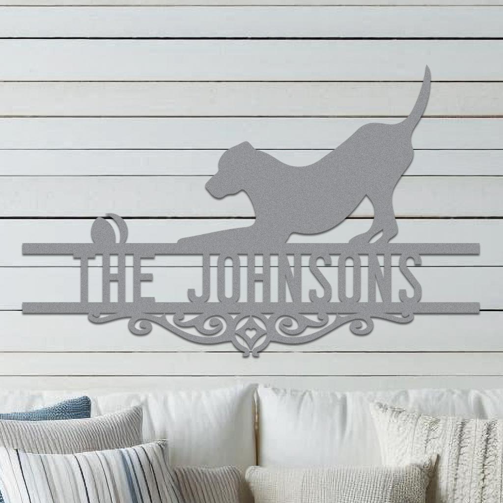 Dog w Ball Family Name Sign