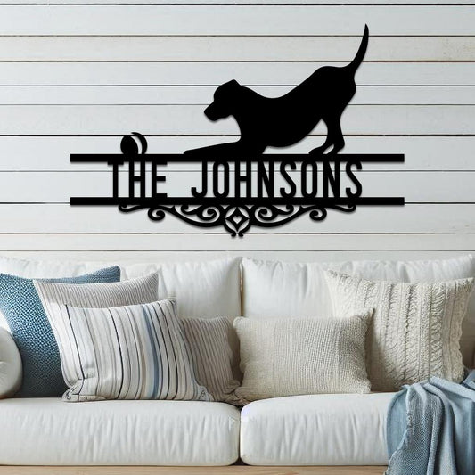 Dog w Ball Family Name Sign