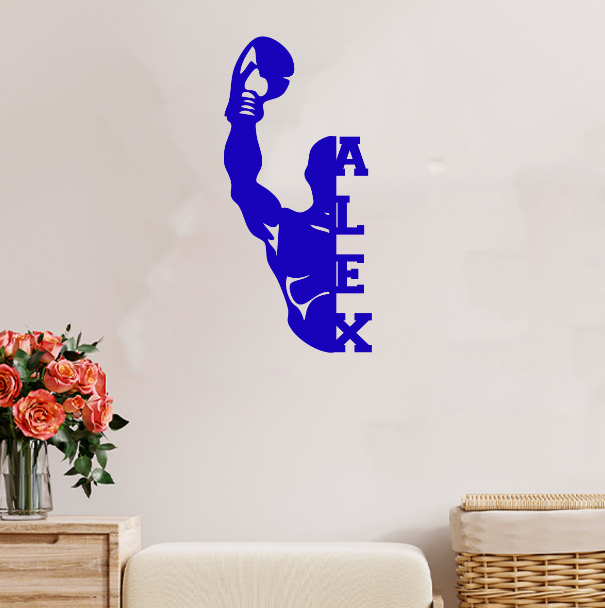 a wall decal of a basketball player holding a ball