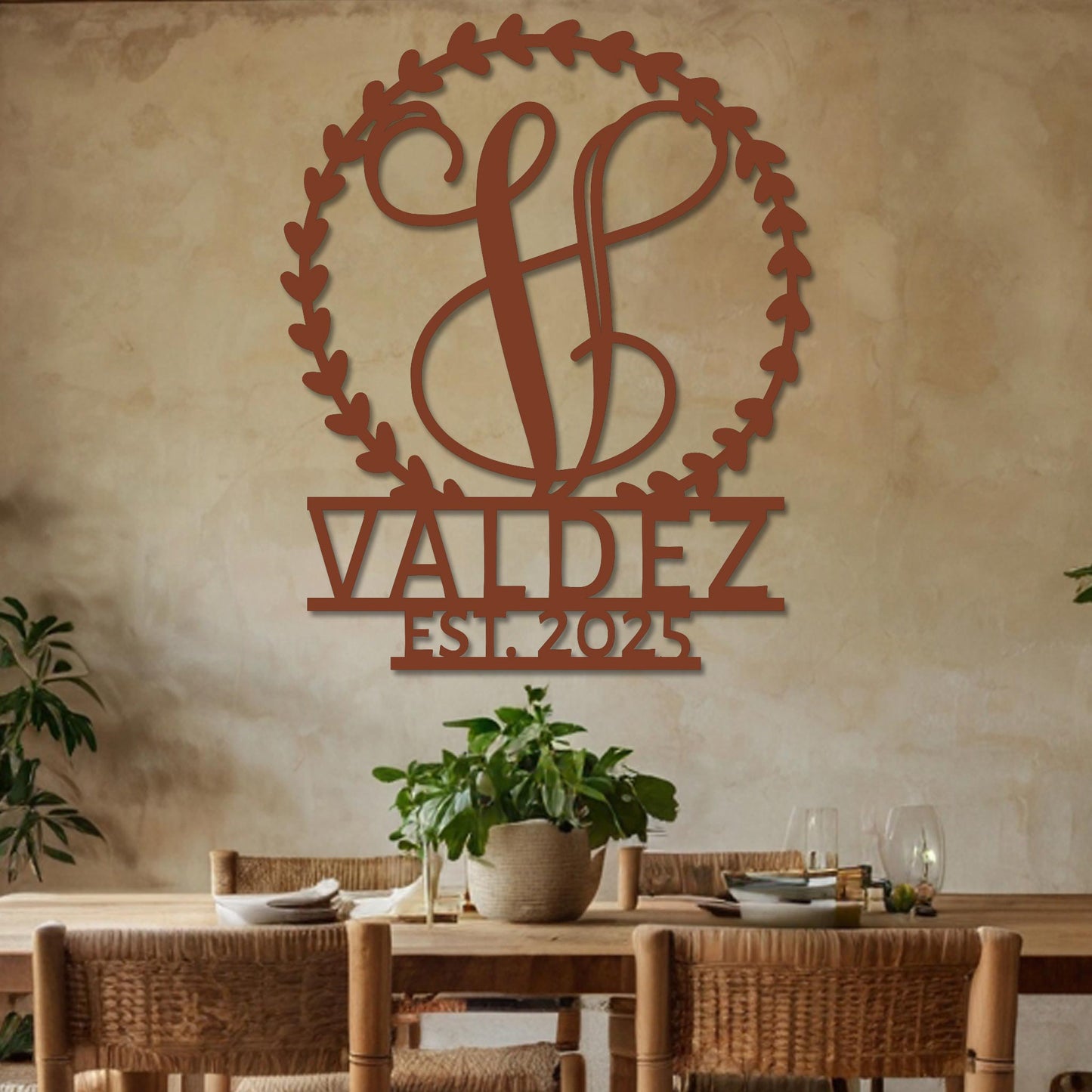 Family Monogram Sign in Wreath