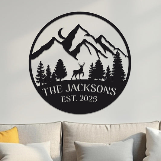 Family Sign, Mountain Landscape with Deer