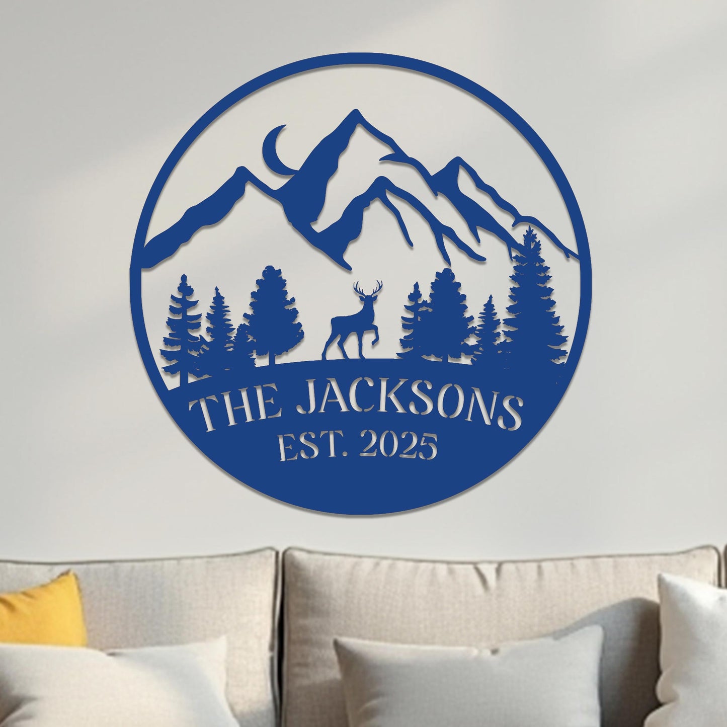 Family Sign, Mountain Landscape with Deer