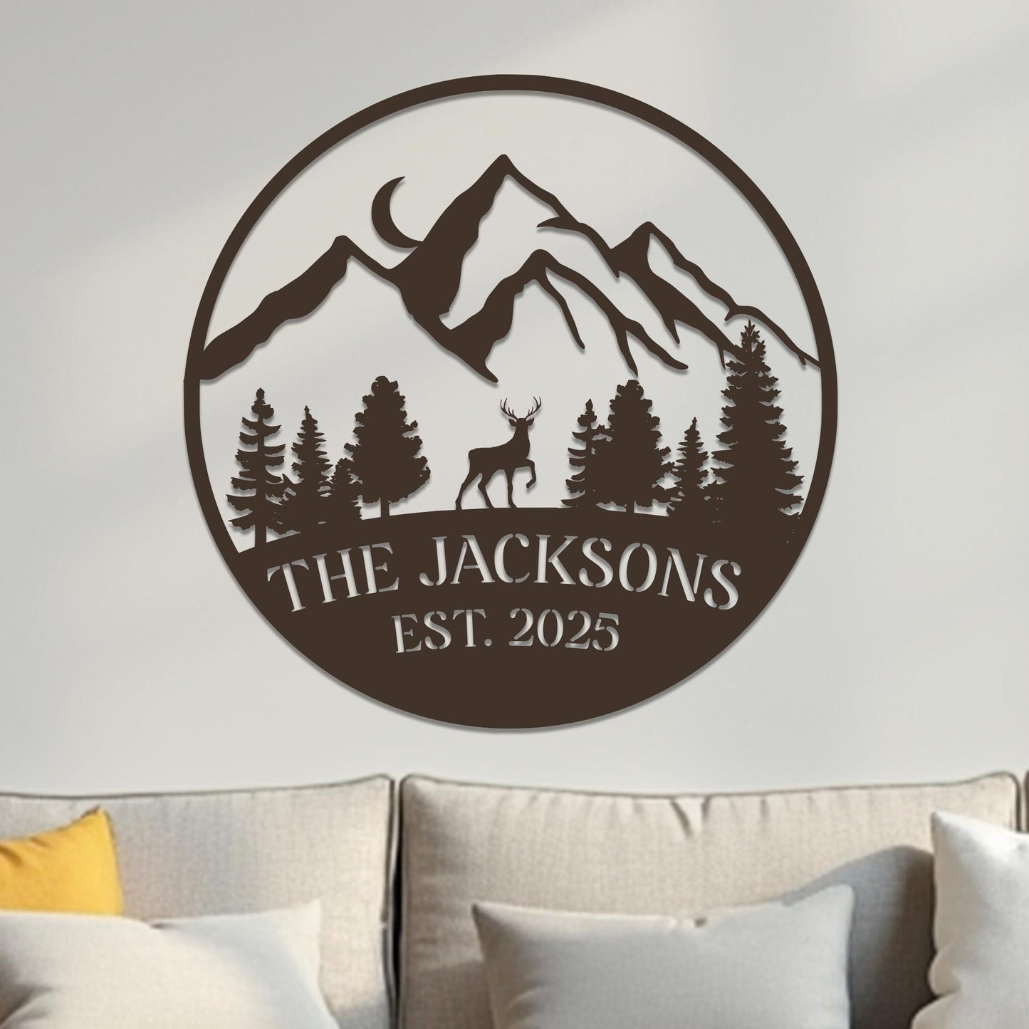 Family Sign, Mountain Landscape with Deer