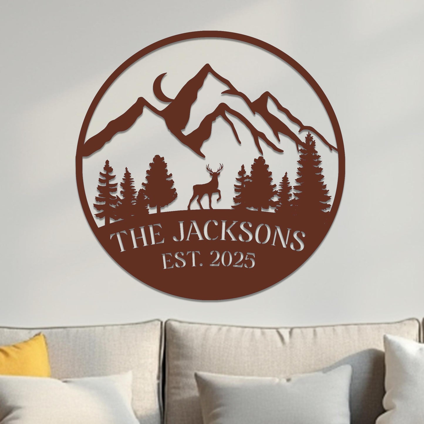 Family Sign, Mountain Landscape with Deer