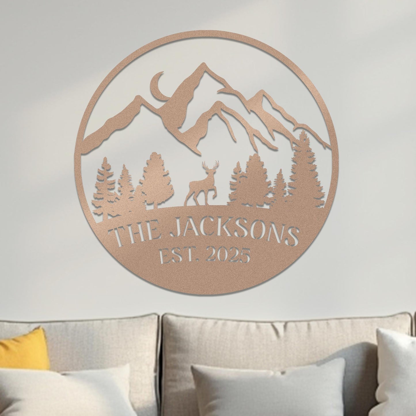 Family Sign, Mountain Landscape with Deer