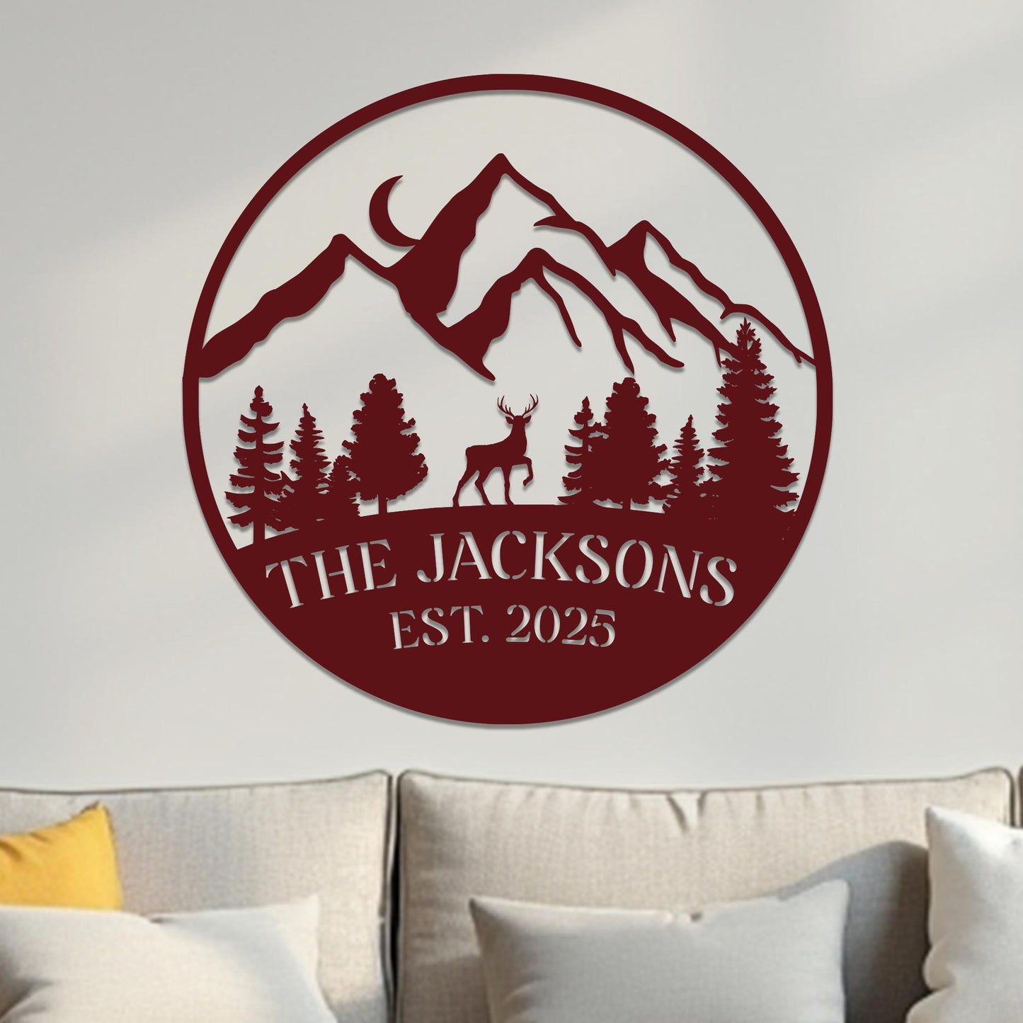 Family Sign, Mountain Landscape with Deer