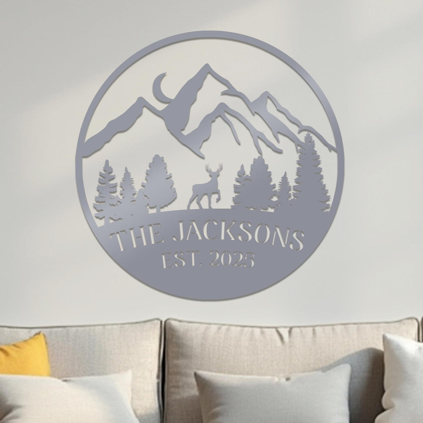 Family Sign, Mountain Landscape with Deer
