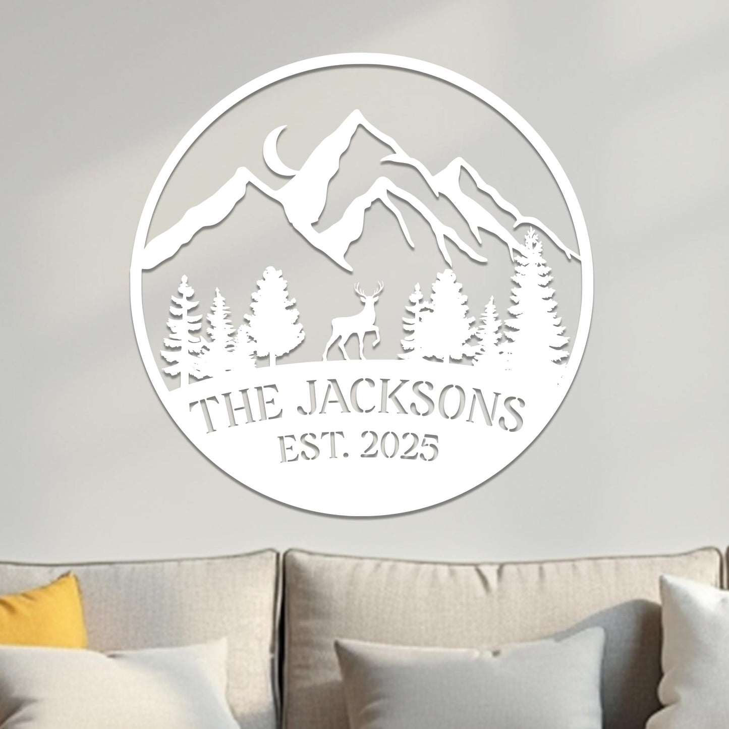 Family Sign, Mountain Landscape with Deer