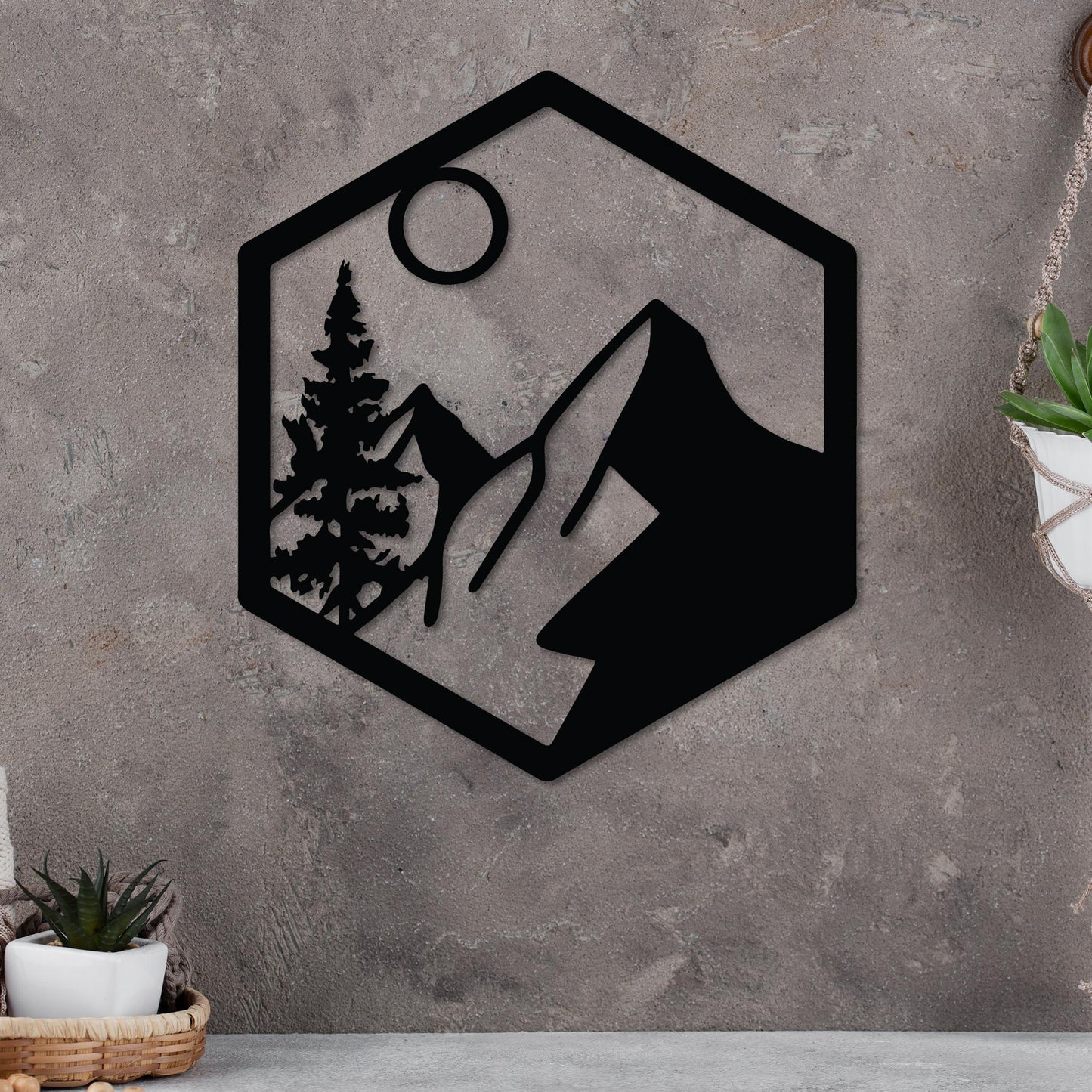 Moonlit Mountain in Hexagon Sign