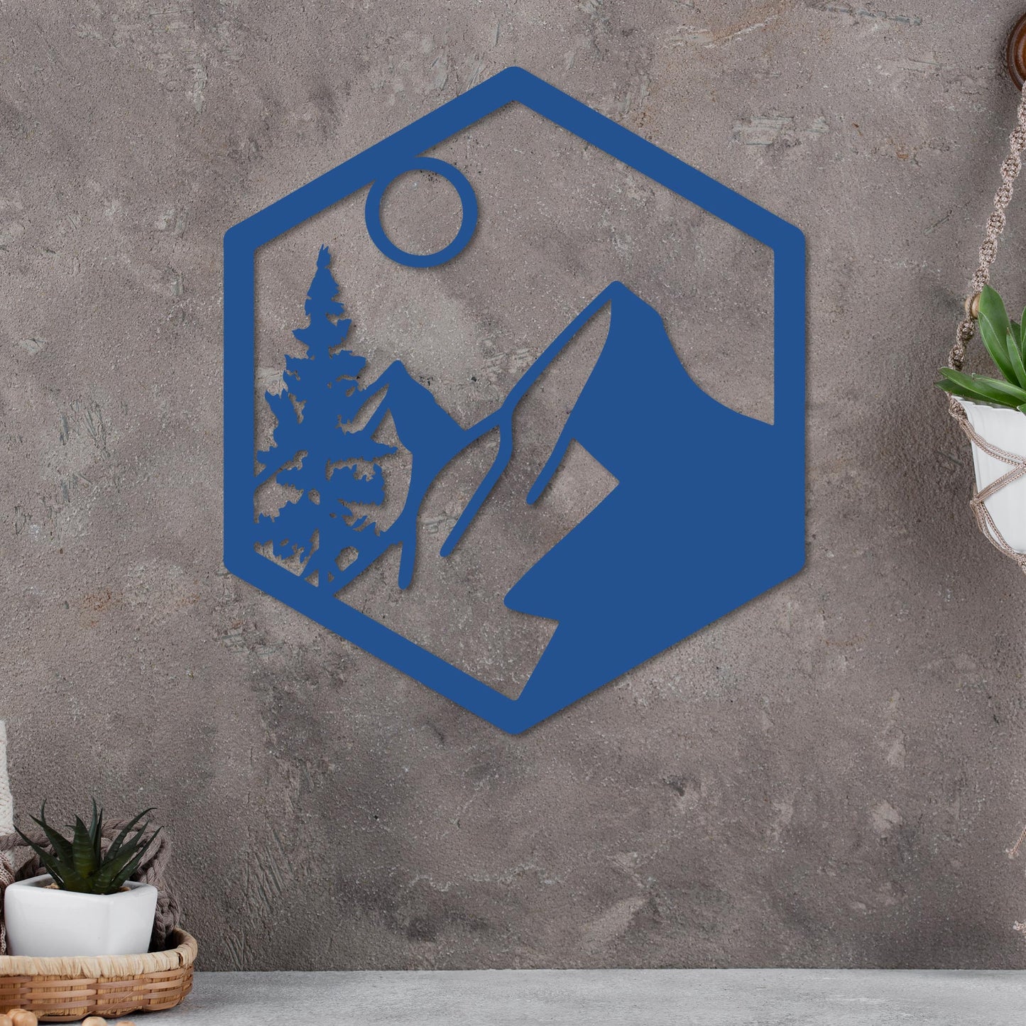 Moonlit Mountain in Hexagon Sign