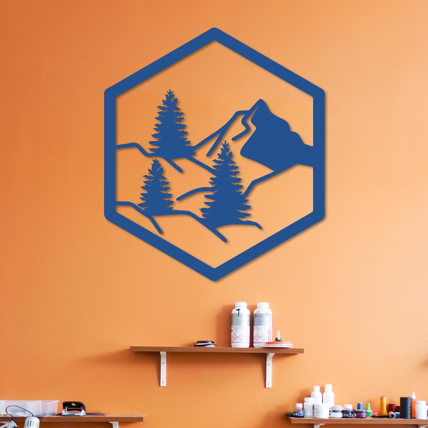 Forest with Mountain in Hexagon Sign
