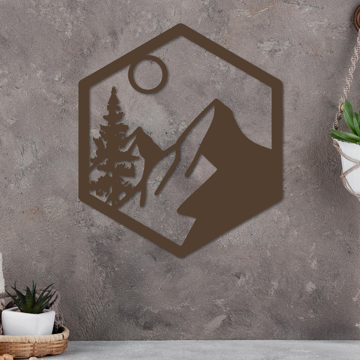 Moonlit Mountain in Hexagon Sign