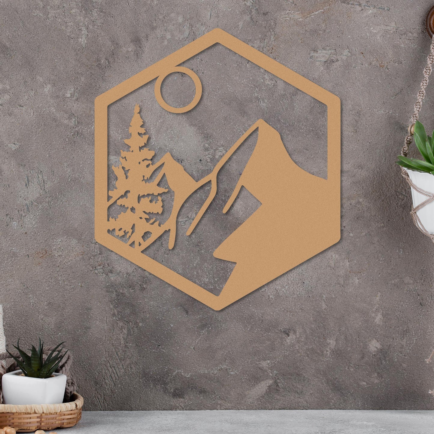 Moonlit Mountain in Hexagon Sign