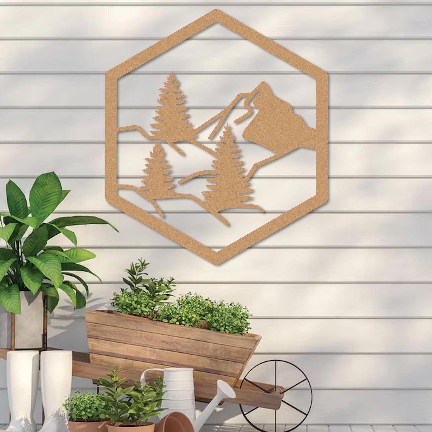 Forest with Mountain in Hexagon Sign