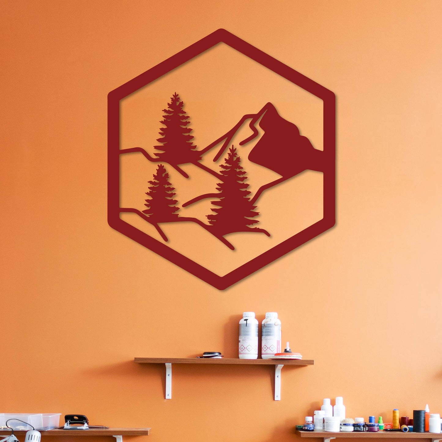 Forest with Mountain in Hexagon Sign