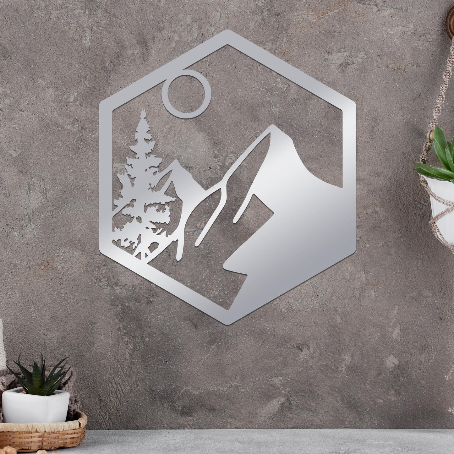 Moonlit Mountain in Hexagon Sign