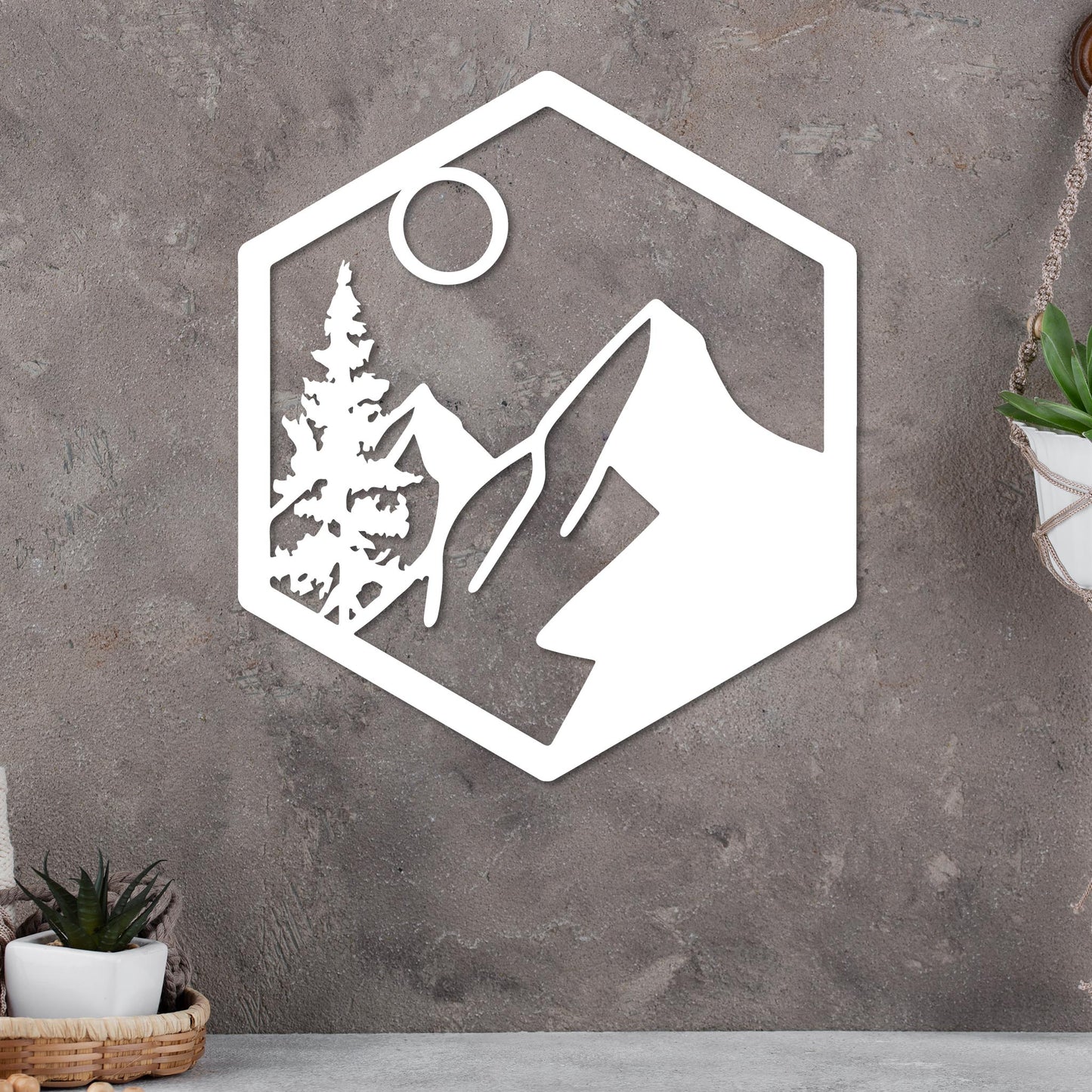 Moonlit Mountain in Hexagon Sign