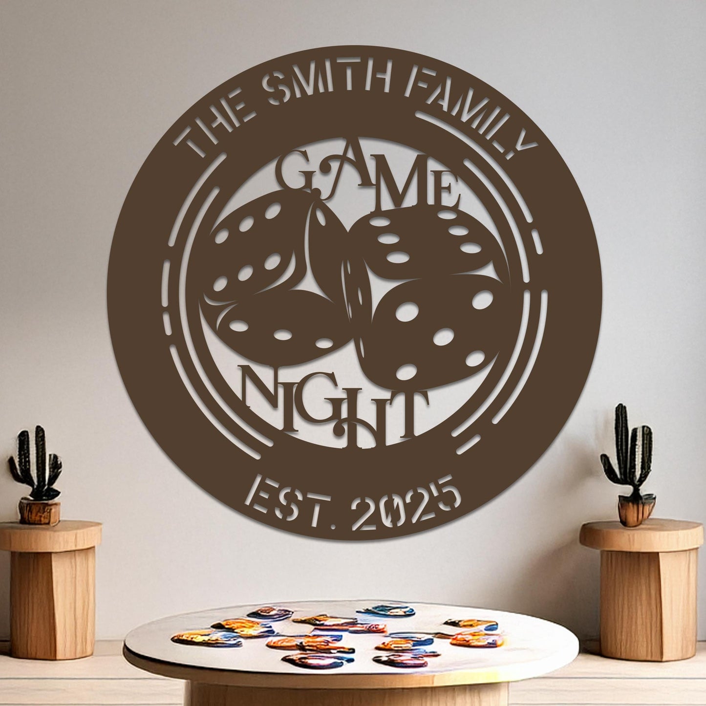 Game Night Dice Family Name Established Sign