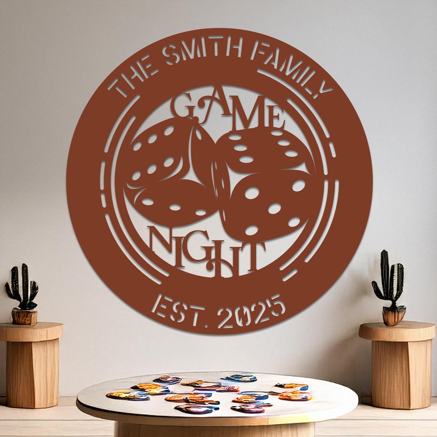 Game Night Dice Family Name Established Sign