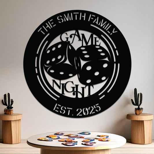 Game Night Dice Family Name Established Sign