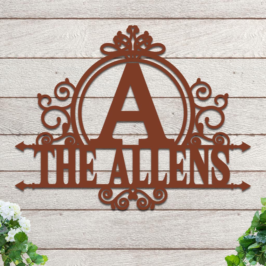 Initial Scroll Family Name Sign