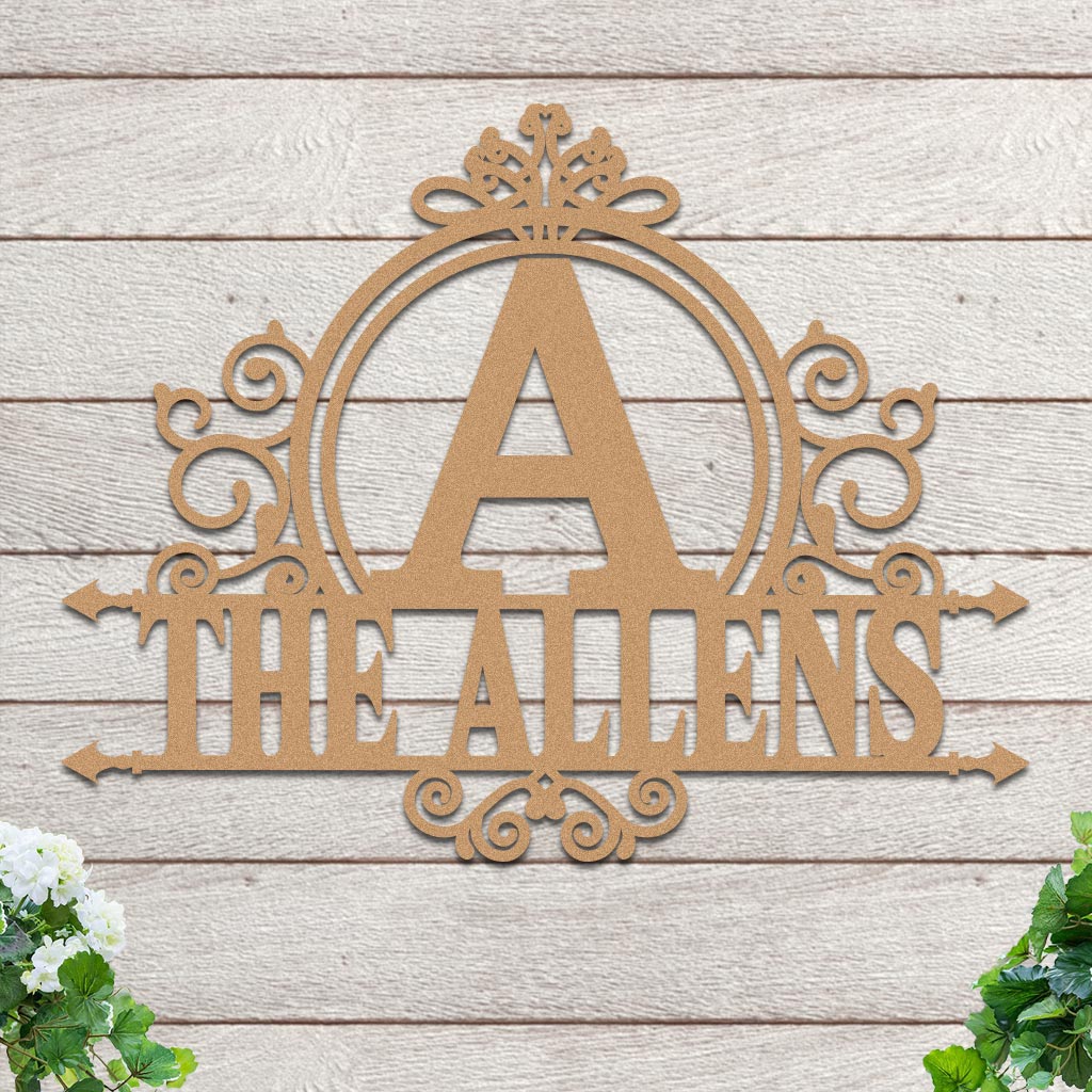 Initial Scroll Family Name Sign