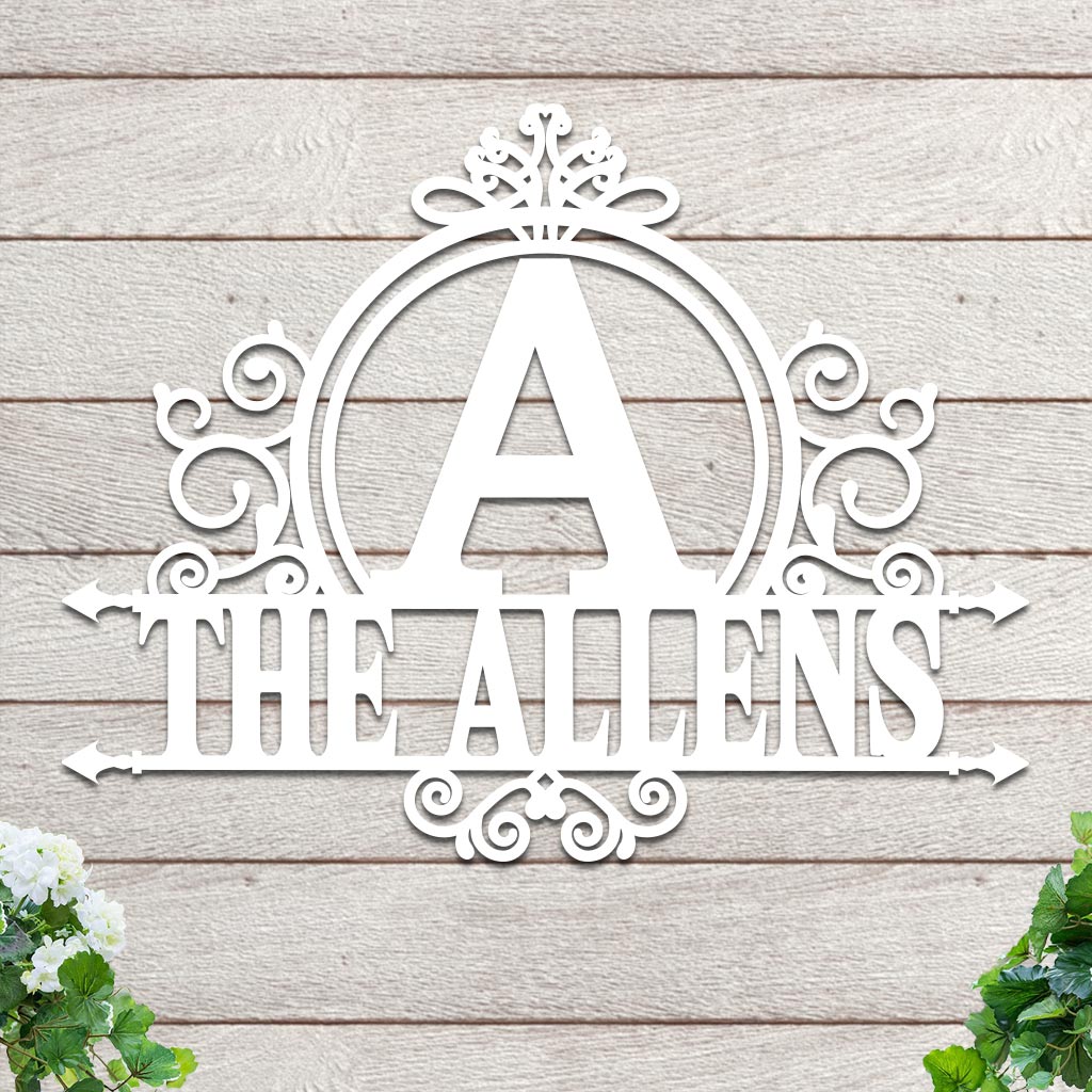 Initial Scroll Family Name Sign