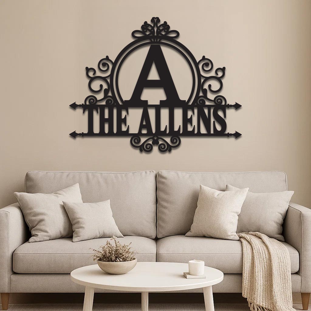 Initial Scroll Family Name Sign
