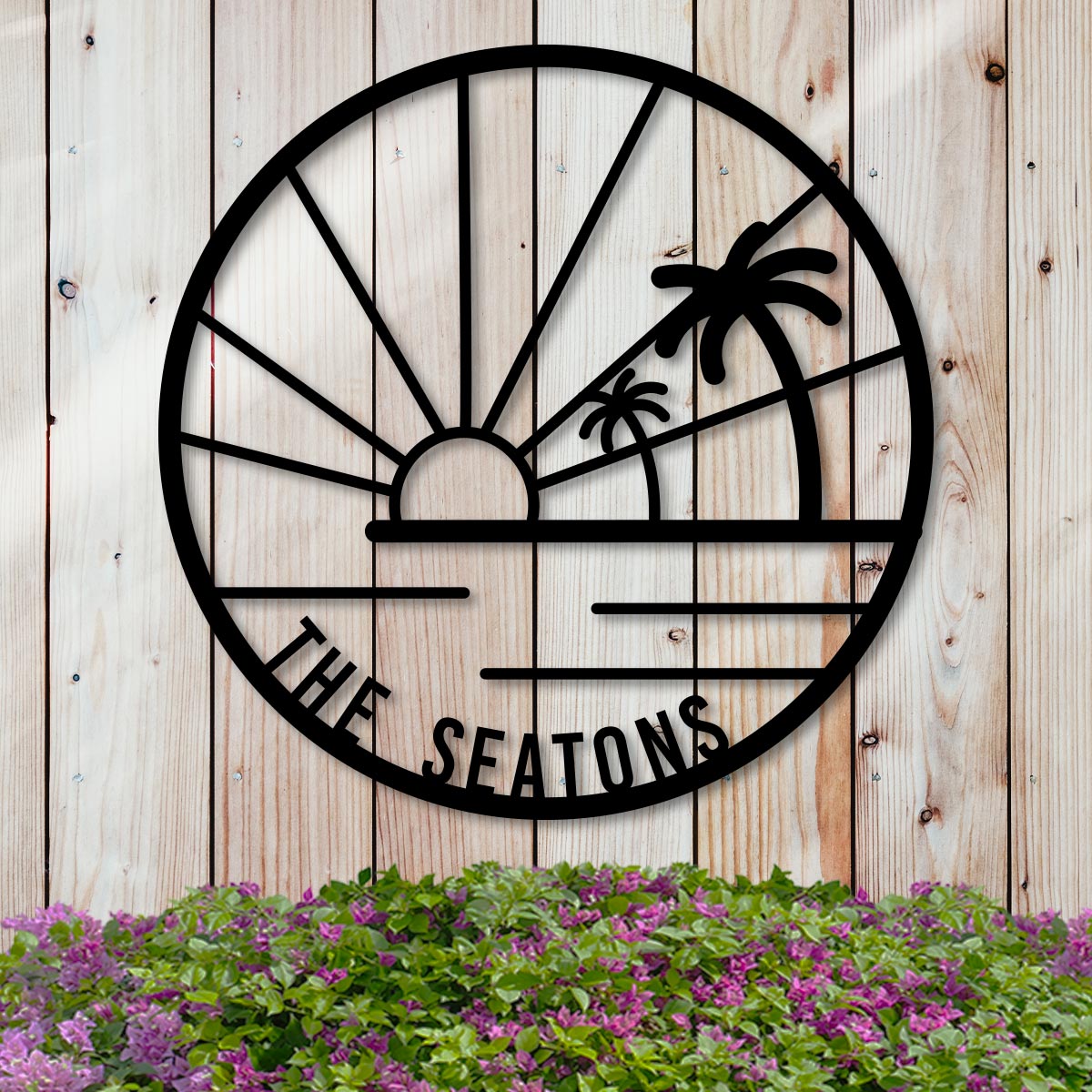 Island Sunset Palms Circle Name Sign