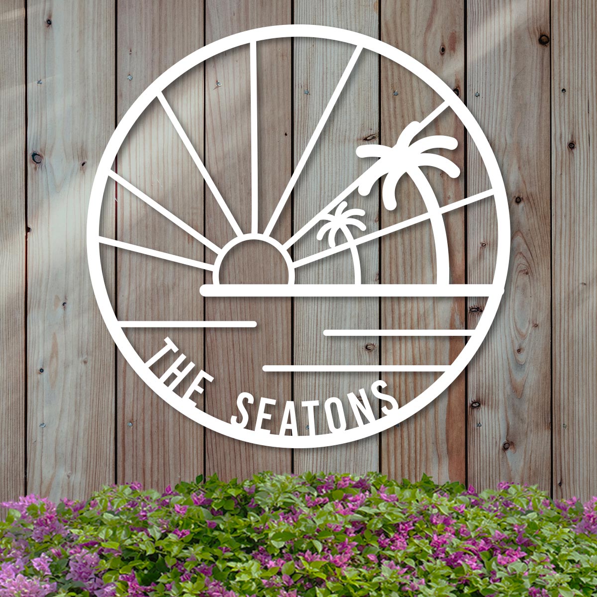 Island Sunset Palms Circle Name Sign