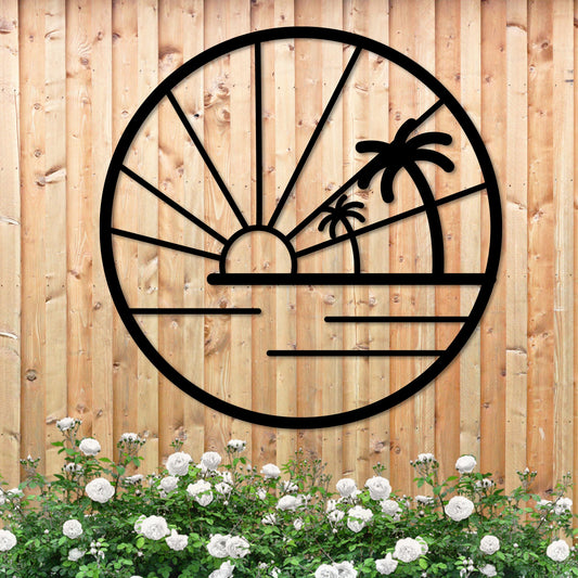 Island Sunset Palms Circle Sign