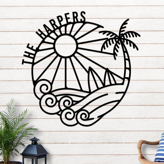 Island Sunset Surf Circle Name Sign