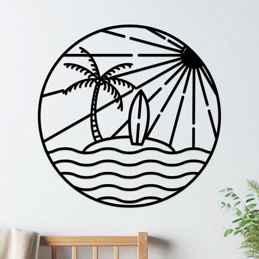 Island Sunset Waves Circle Sign