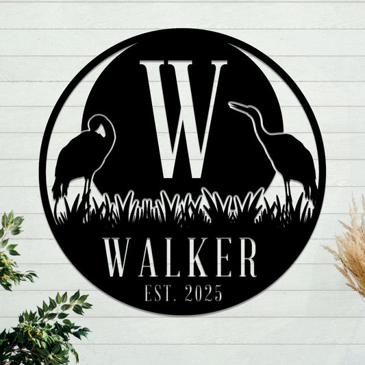 Marsh Herons Initial and Family Name Sign