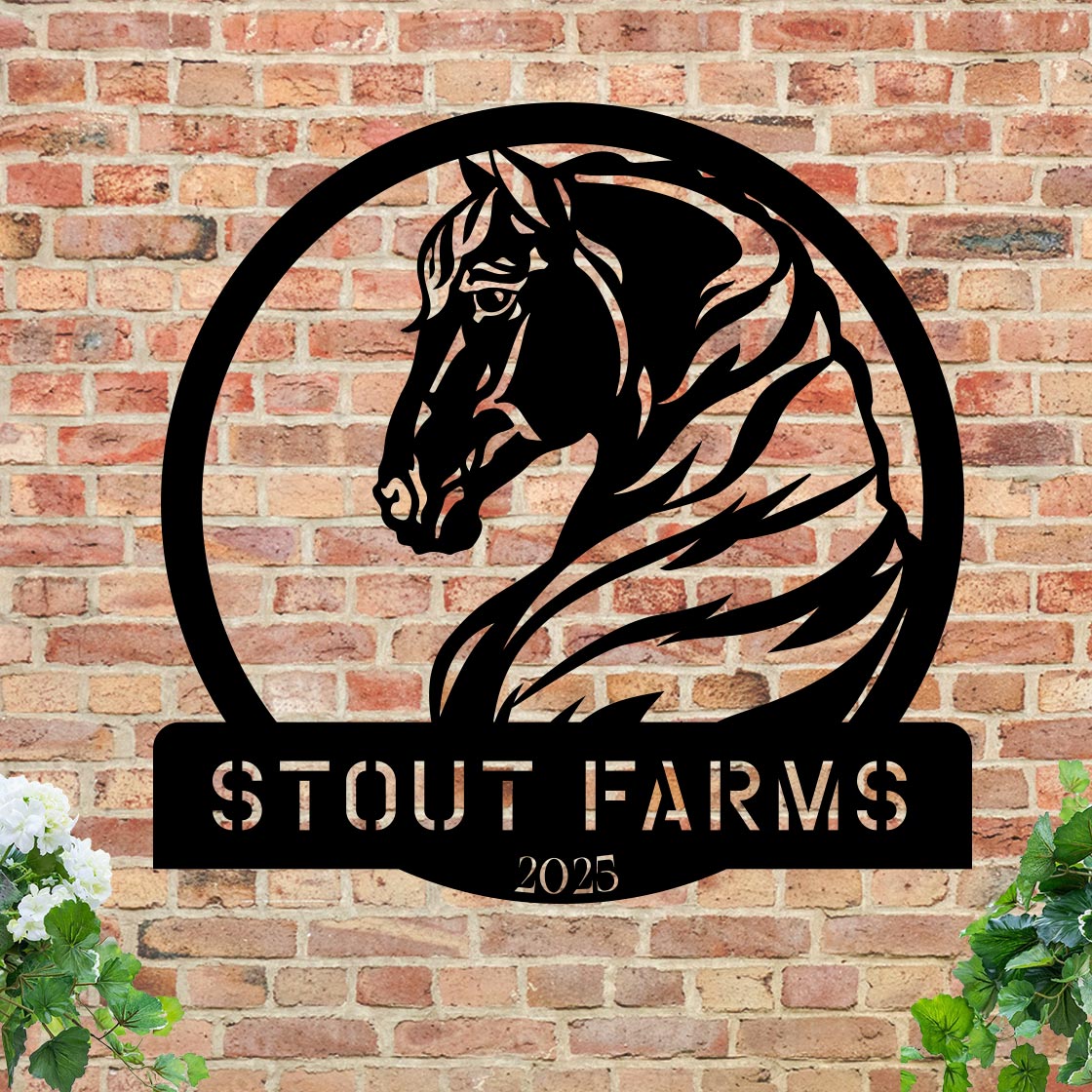 Metal Horse Farm Sign w Year