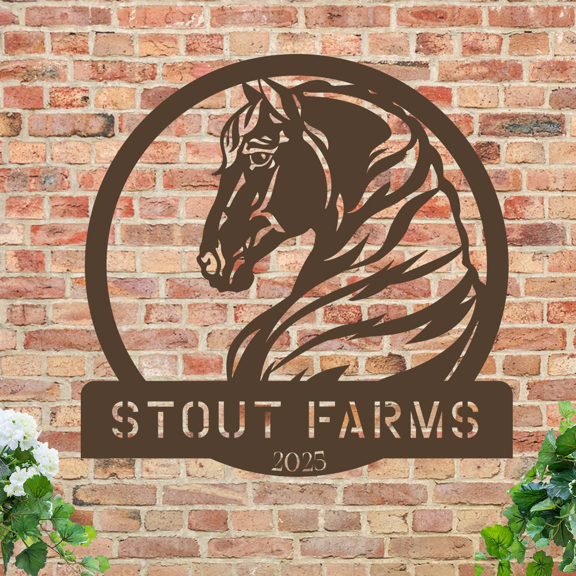 Metal Horse Farm Sign w Year