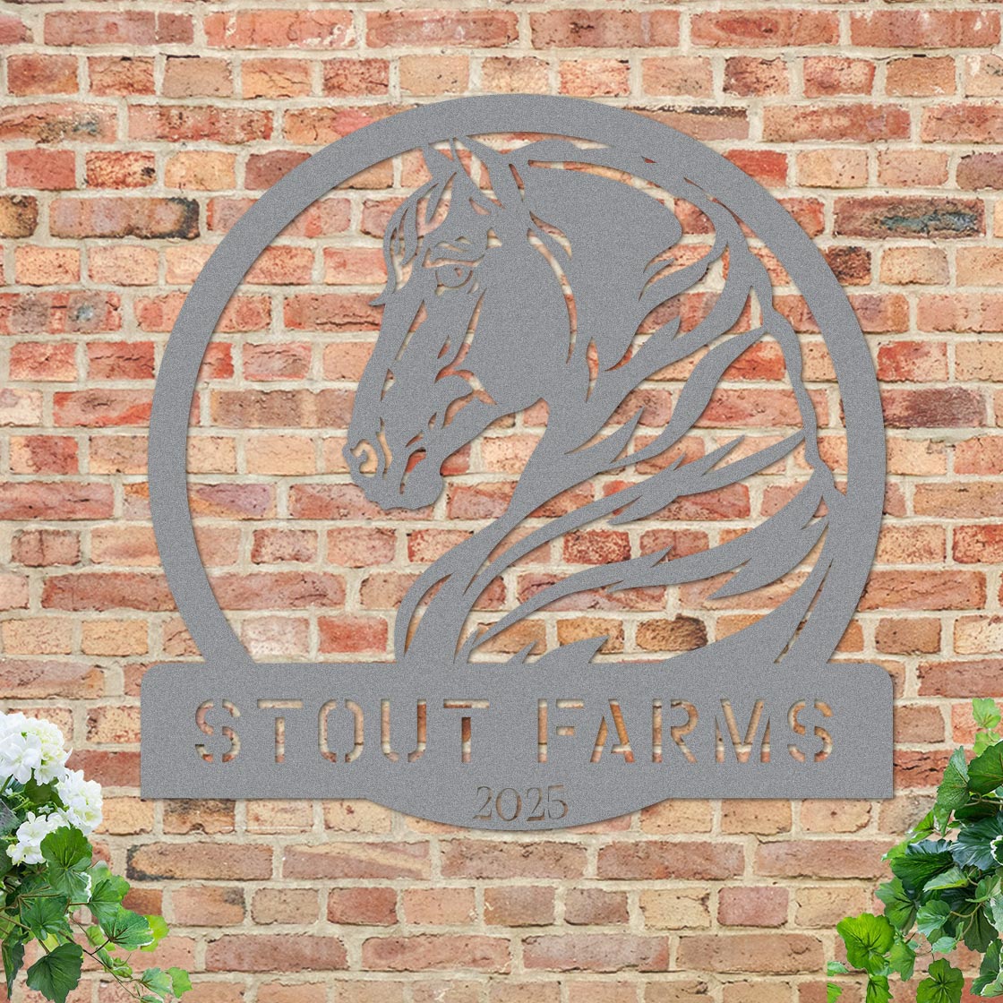 Metal Horse Farm Sign w Year
