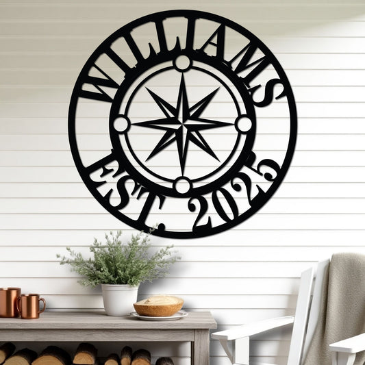 Nautical Star Compass Family Established Sign