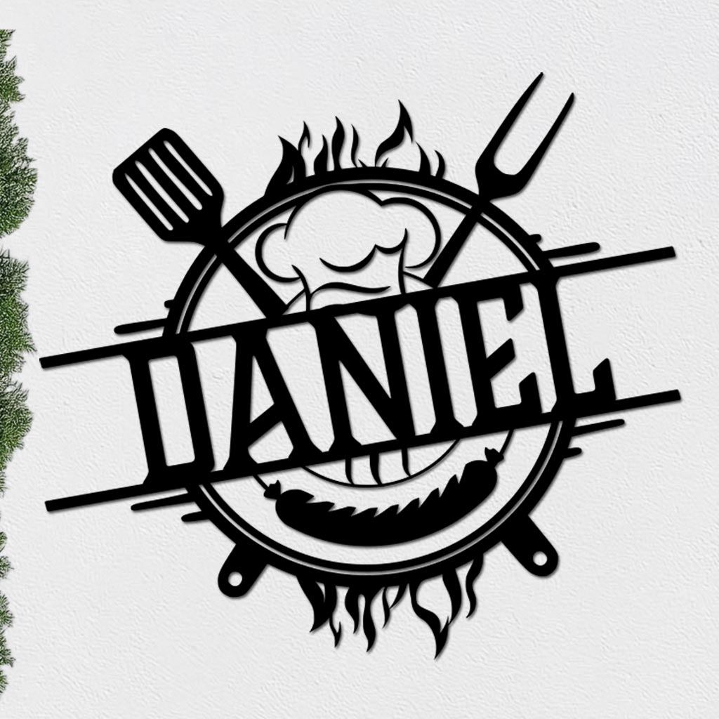 Personalized Grill Sign w Hat and Tools