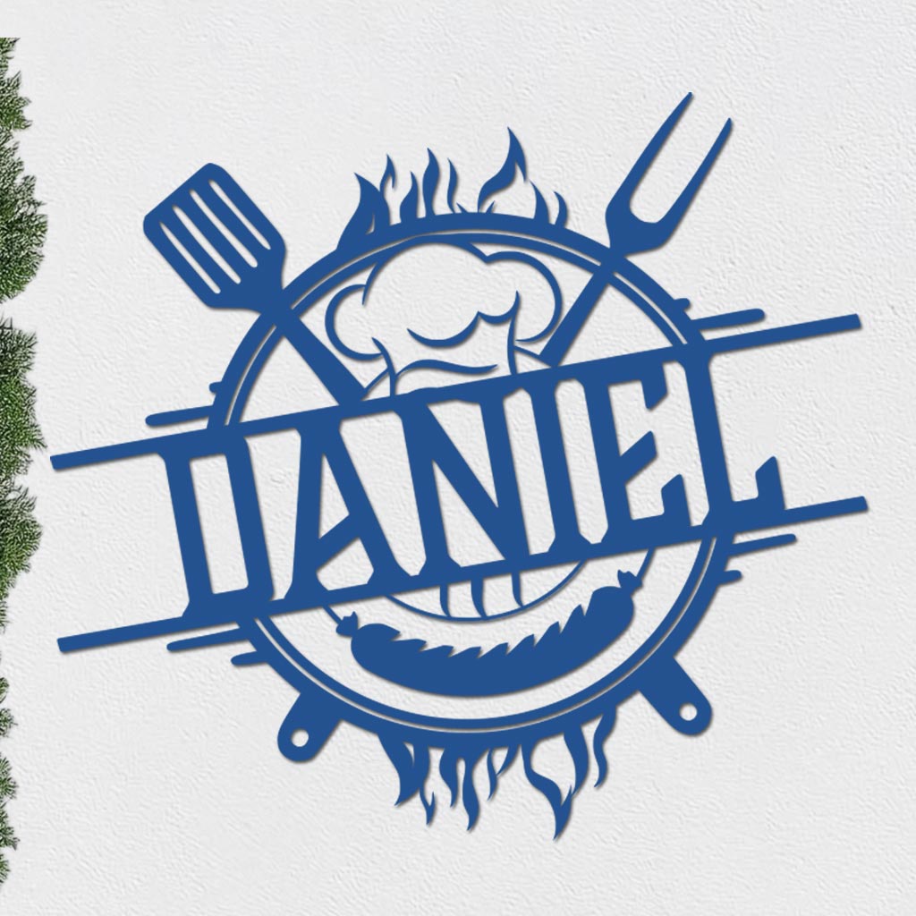 Personalized Grill Sign w Hat and Tools