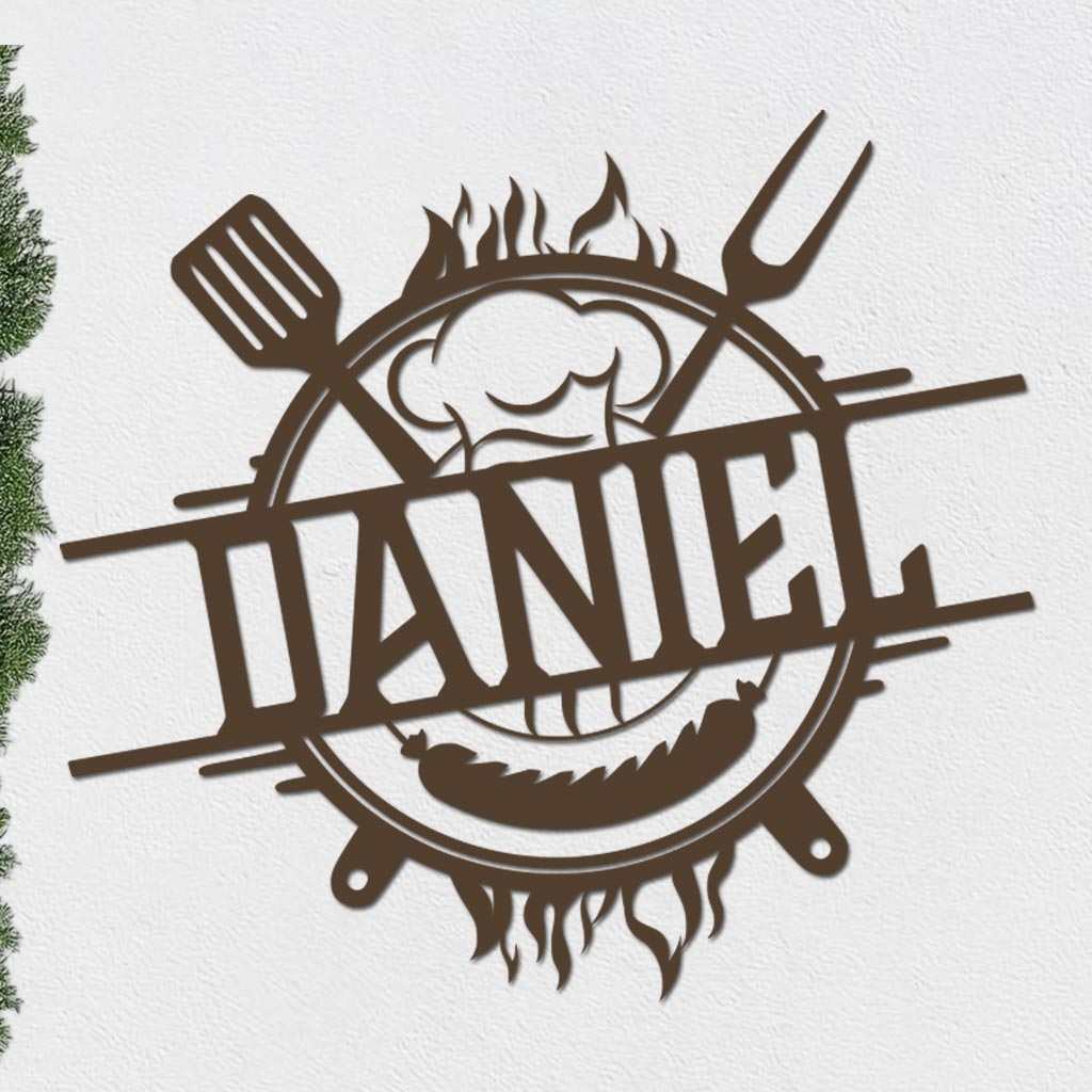 Personalized Grill Sign w Hat and Tools