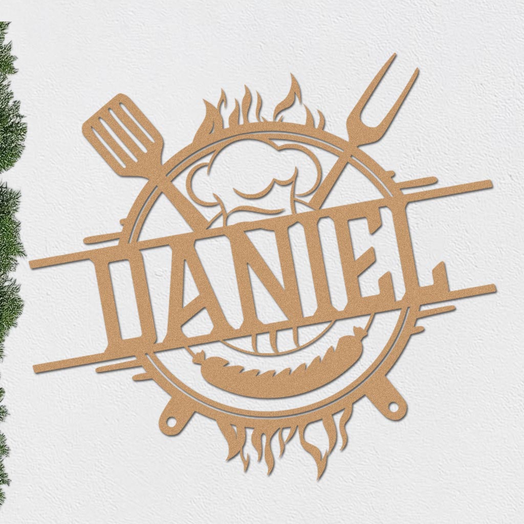 Personalized Grill Sign w Hat and Tools