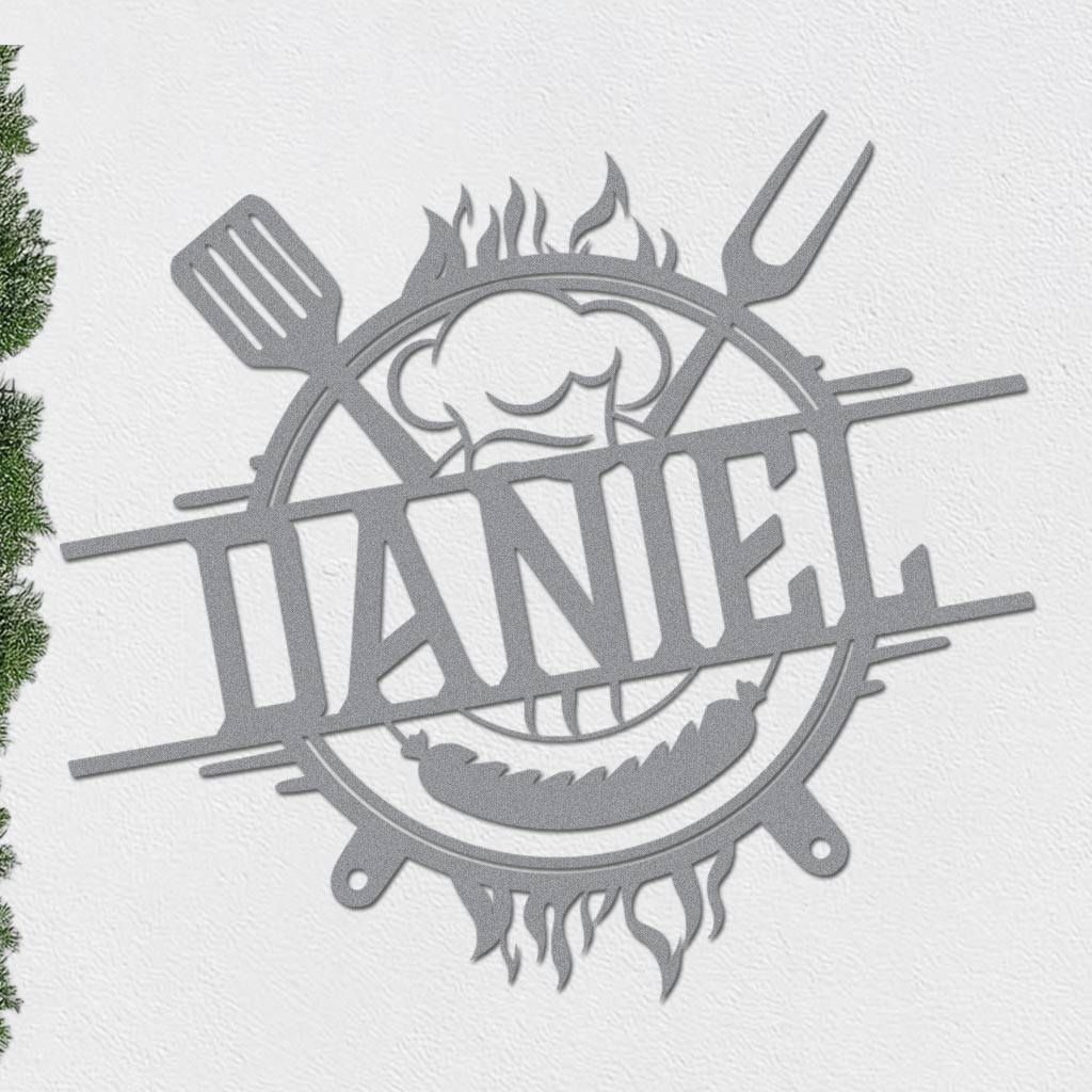 Personalized Grill Sign w Hat and Tools