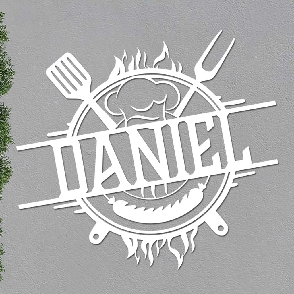 Personalized Grill Sign w Hat and Tools