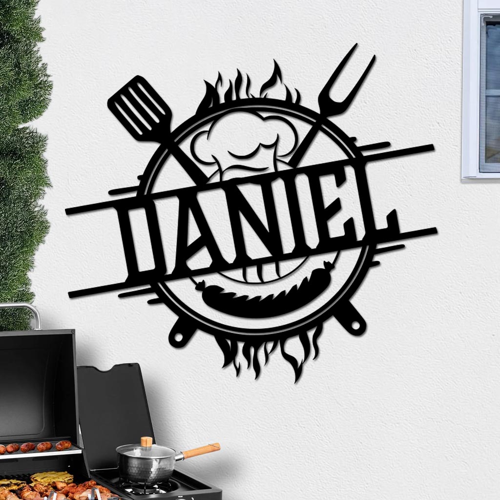 Personalized Grill Sign w Hat and Tools