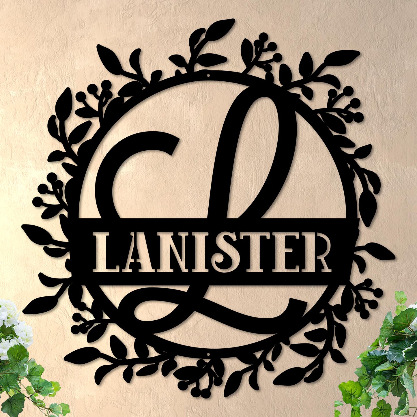 Scrolled Initial and Name in Wreath