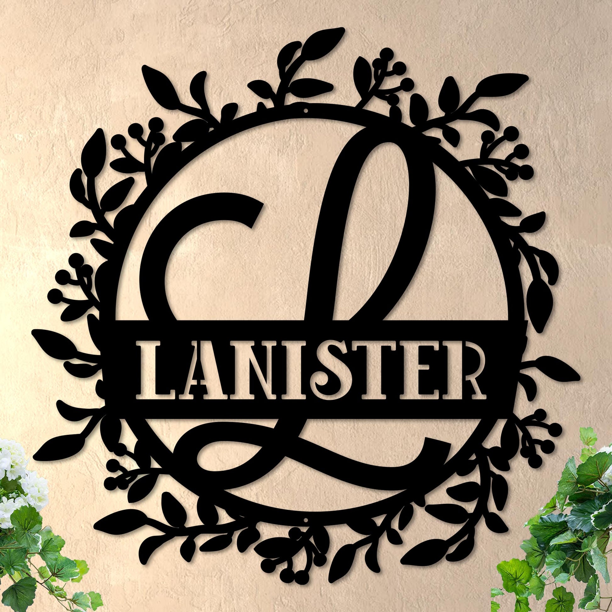 Scrolled Initial and Name in Wreath