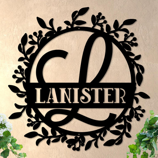 Scrolled Initial and Name in Wreath